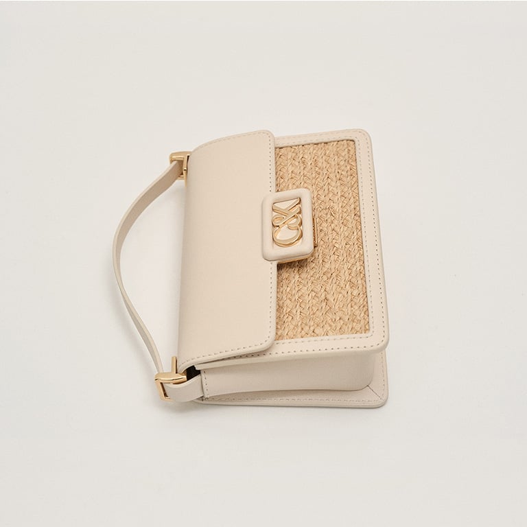 Women’s raffia & leather shoulder bag in beige – CHARLES & KEITH
