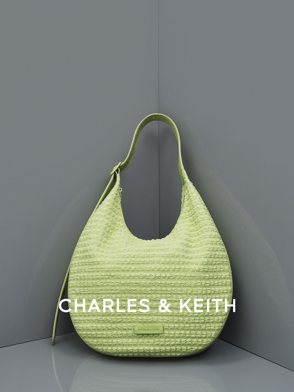 Textured Crescent Hobo Bag in zesty green - CHARLES & KEITH