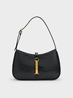 Cesia Croc-Effect Metallic-Accent Shoulder Bag - CHARLES & KEITH