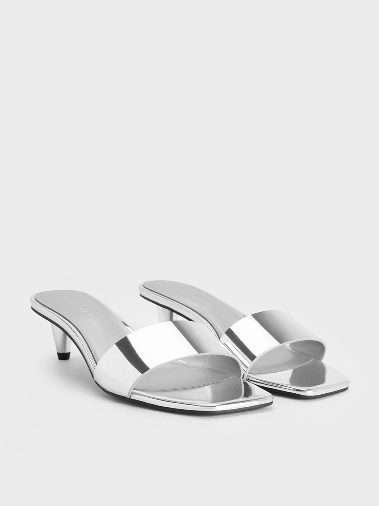 Women's Silver Glittered Cone-Heel Mules - CHARLES & KEITH