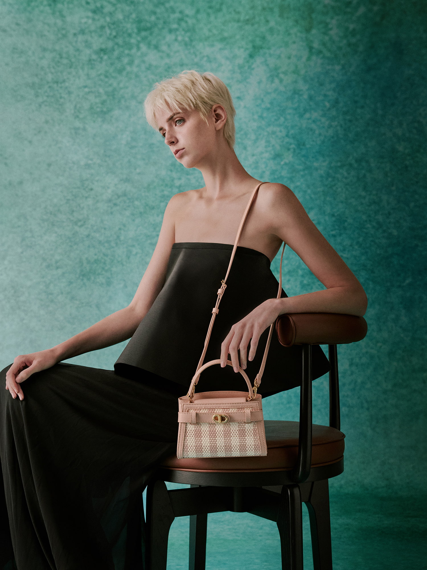 Light Pink Aubrielle Checkered Top Handle Bag - CHARLES & KEITH