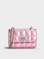 Pink Metallic Square-Quilted Chain-Handle Bag  - CHARLES & KEITH