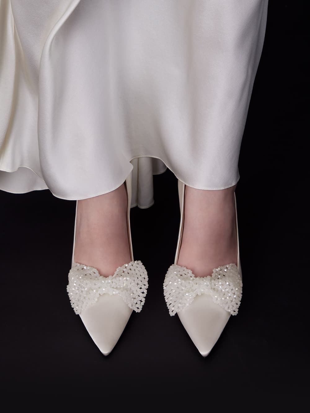 Women’s White Recycled Polyester Beaded Bow Pumps - CHARLES & KEITH