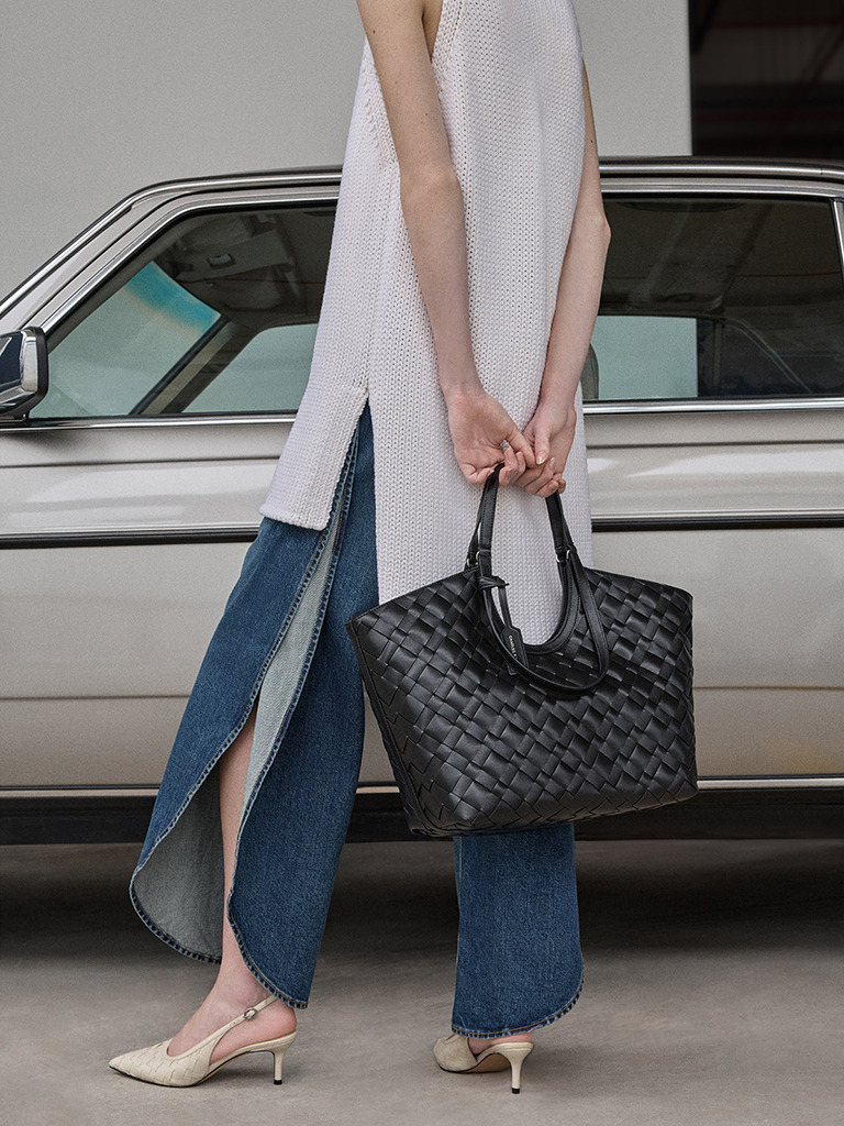 Women’s Ivette woven tote bag in noir  - CHARLES & KEITH