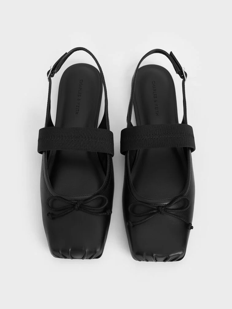 Women’s satin bow slingback flats in black - CHARLES & KEITH