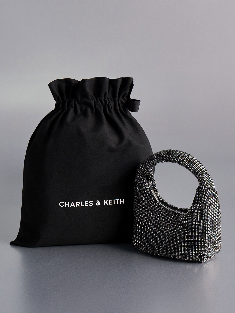 Crystal-Embellished Hobo Bag - CHARLES & KEITH