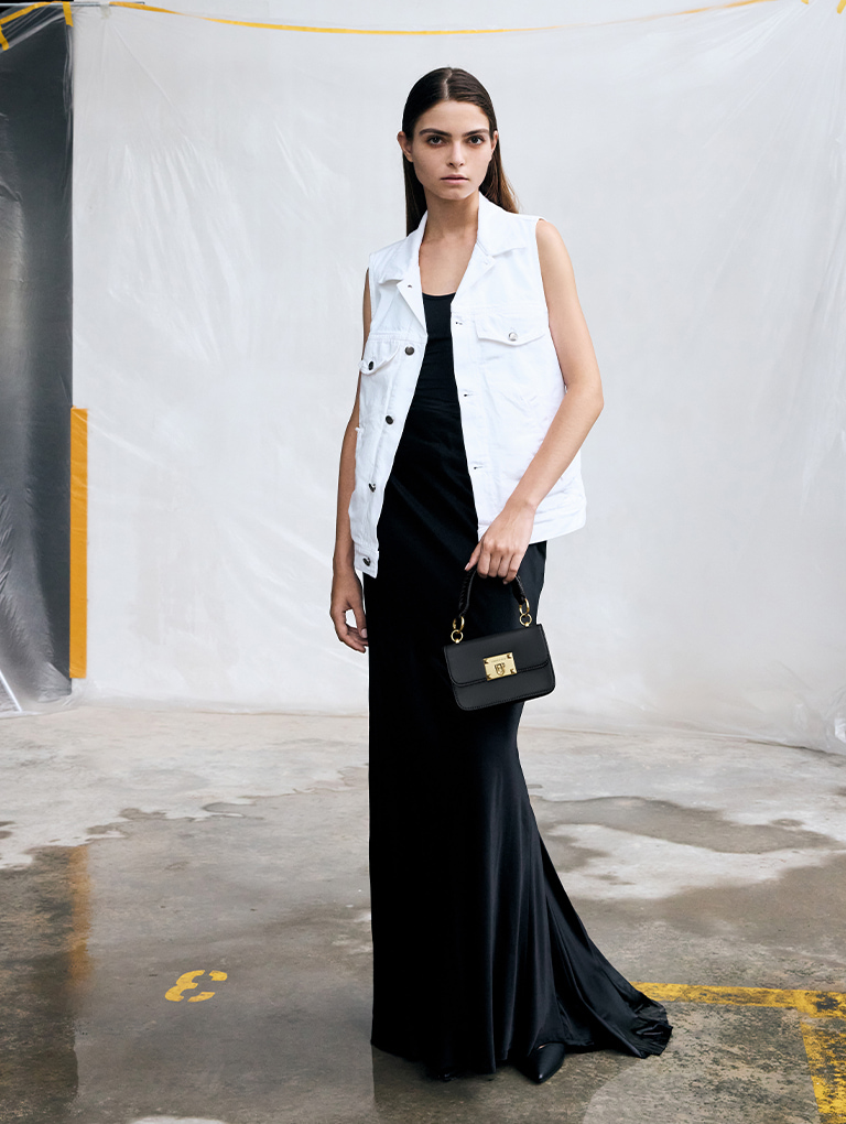 Women’s metallic turn-lock bag in black — CHARLES & KEITH