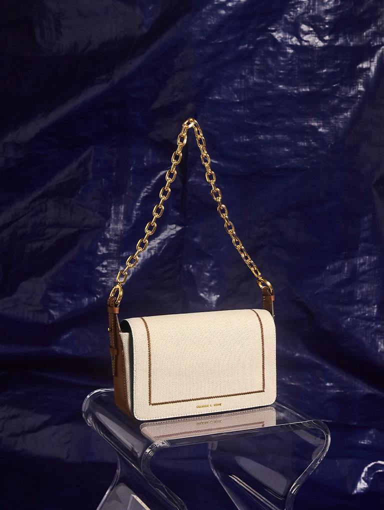 Charles & Keith Mini Astra Canvas Tote Bag in White