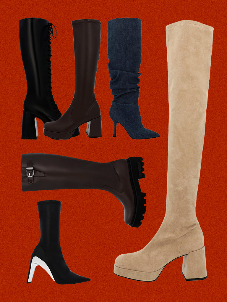 Charles & Keith - Women's Chunky Platform Knee-High Boots, Dark Brown, US 11