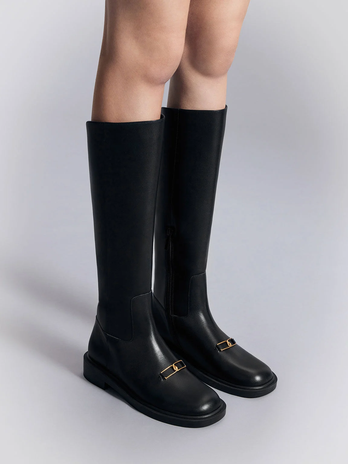 Gabine Leather Knee-High Boots - Black