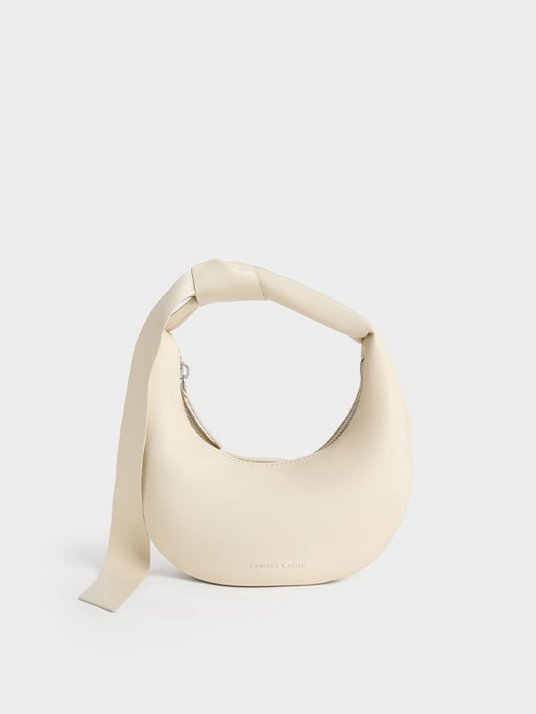 Women's Chalk Micro Toni Knotted Crescent Hobo Bag - CHARLES & KEITH