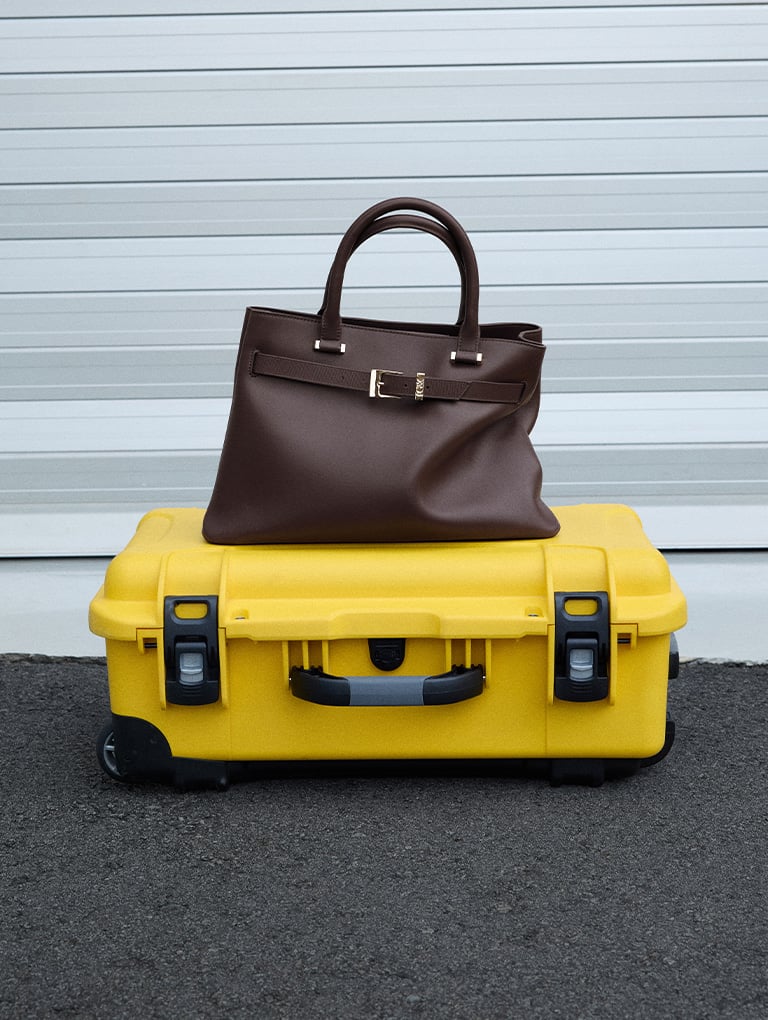 Women’s Voyager Leather Belted Trapeze Tote Bag in Dark Brown – CHARLES & KEITH