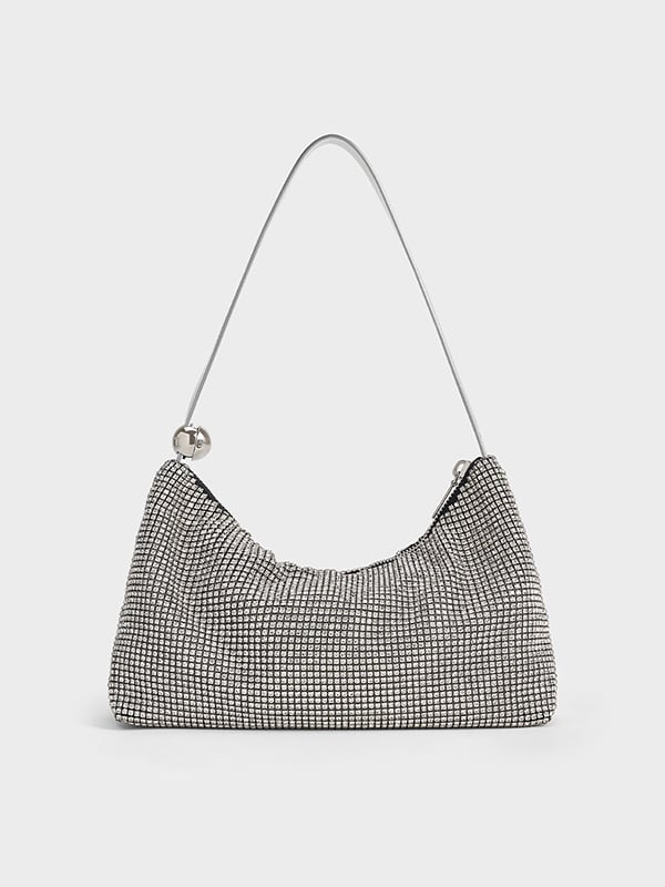 Silver Crystal-Embellished Two-Way Bag - CHARLES & KEITH