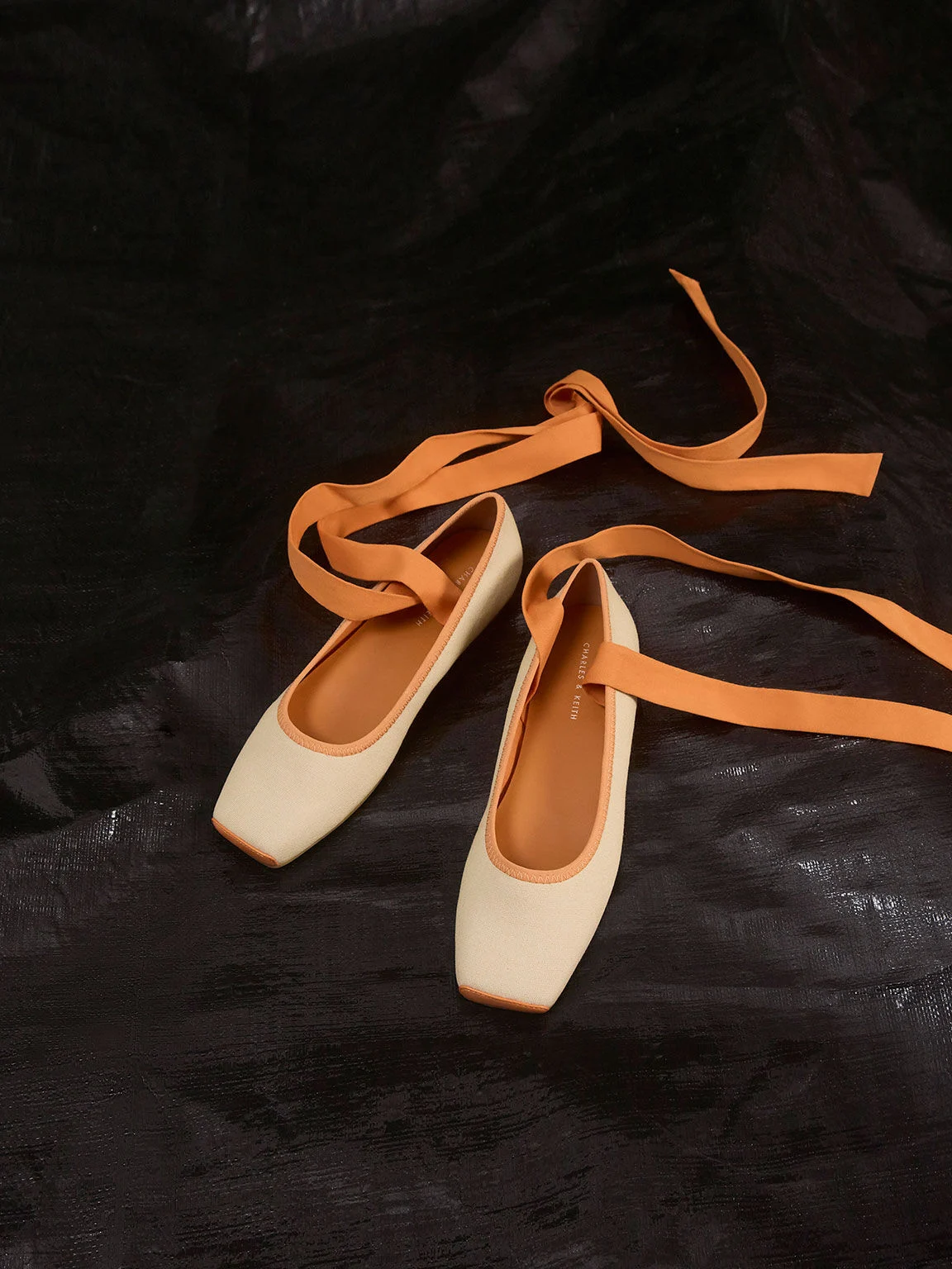 Women’s tie-around canvas ballerinas flats in orange - CHARLES & KEITH