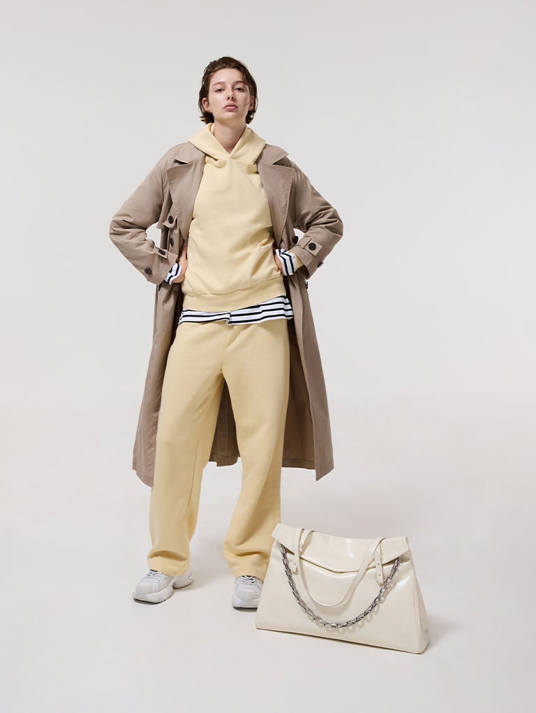 Women’s Gaskell Lace Chunky Sneakers in white and Andromeda Chunky-Chain Trapeze XL Tote Bag in cream - CHARLES & KEITH