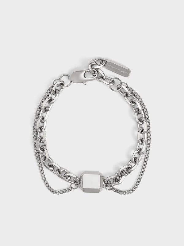 Silver Keziah Double Chain-Link Bracelet - CHARLES & KEITH