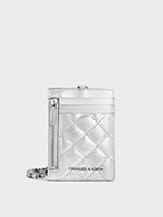 Women's Silver Wisteria Quilted Braided-Strap Card Holder - CHARLES & KEITH