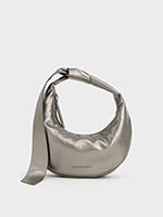 Women's Pewter Micro Toni Knotted Crescent Hobo Bag - CHARLES & KEITH