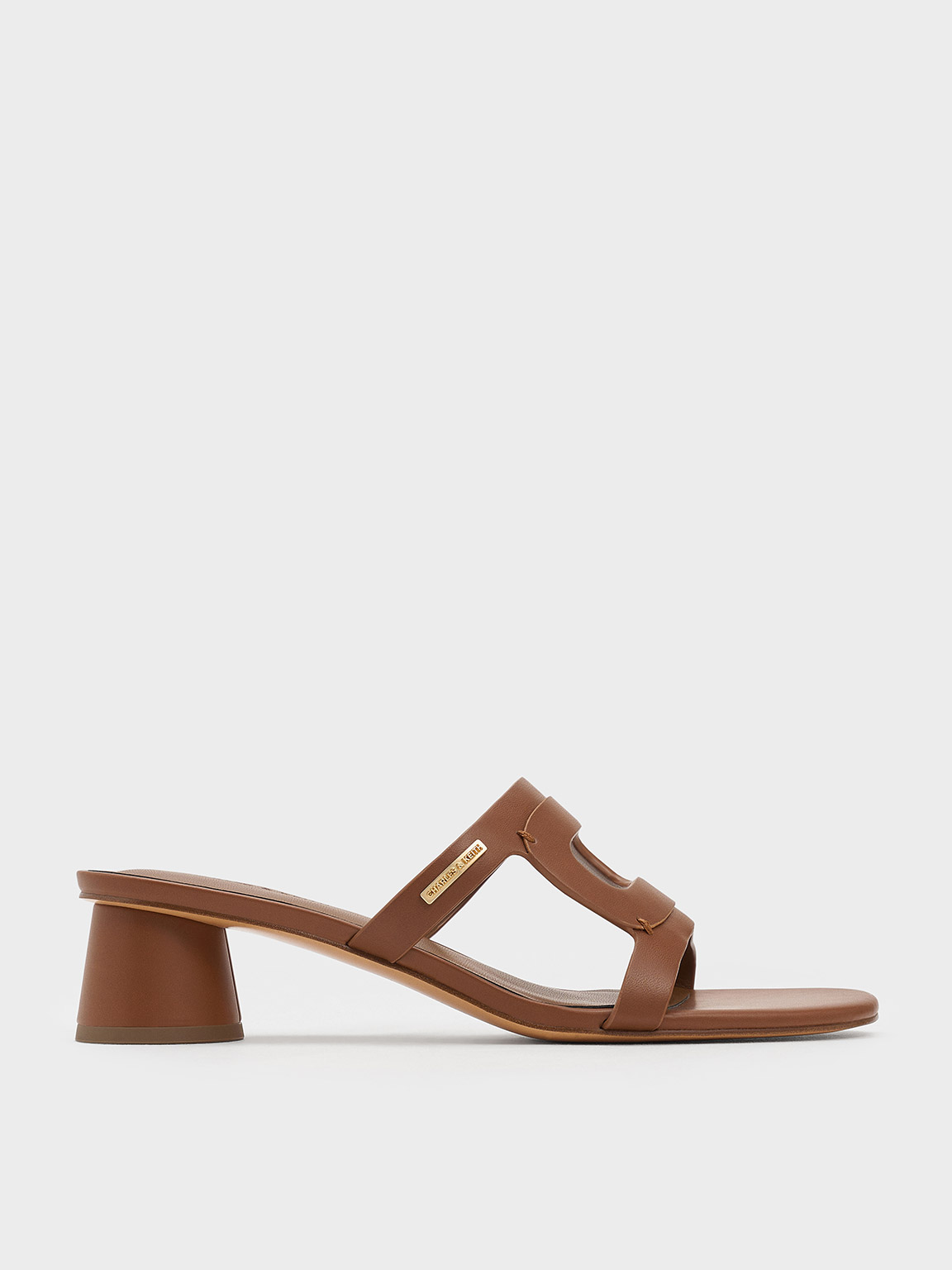 Shop Charles & Keith - Cut-out Cylinder-heel Mules In Caramel
