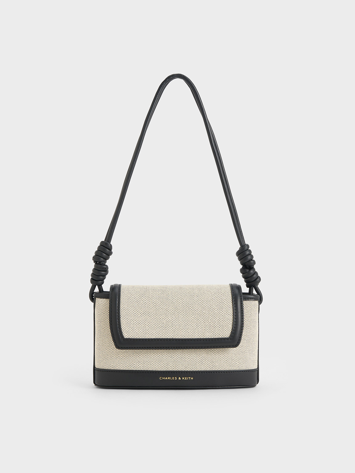 Shop Charles & Keith - Sabine Canvas Knotted-strap Bag In Black