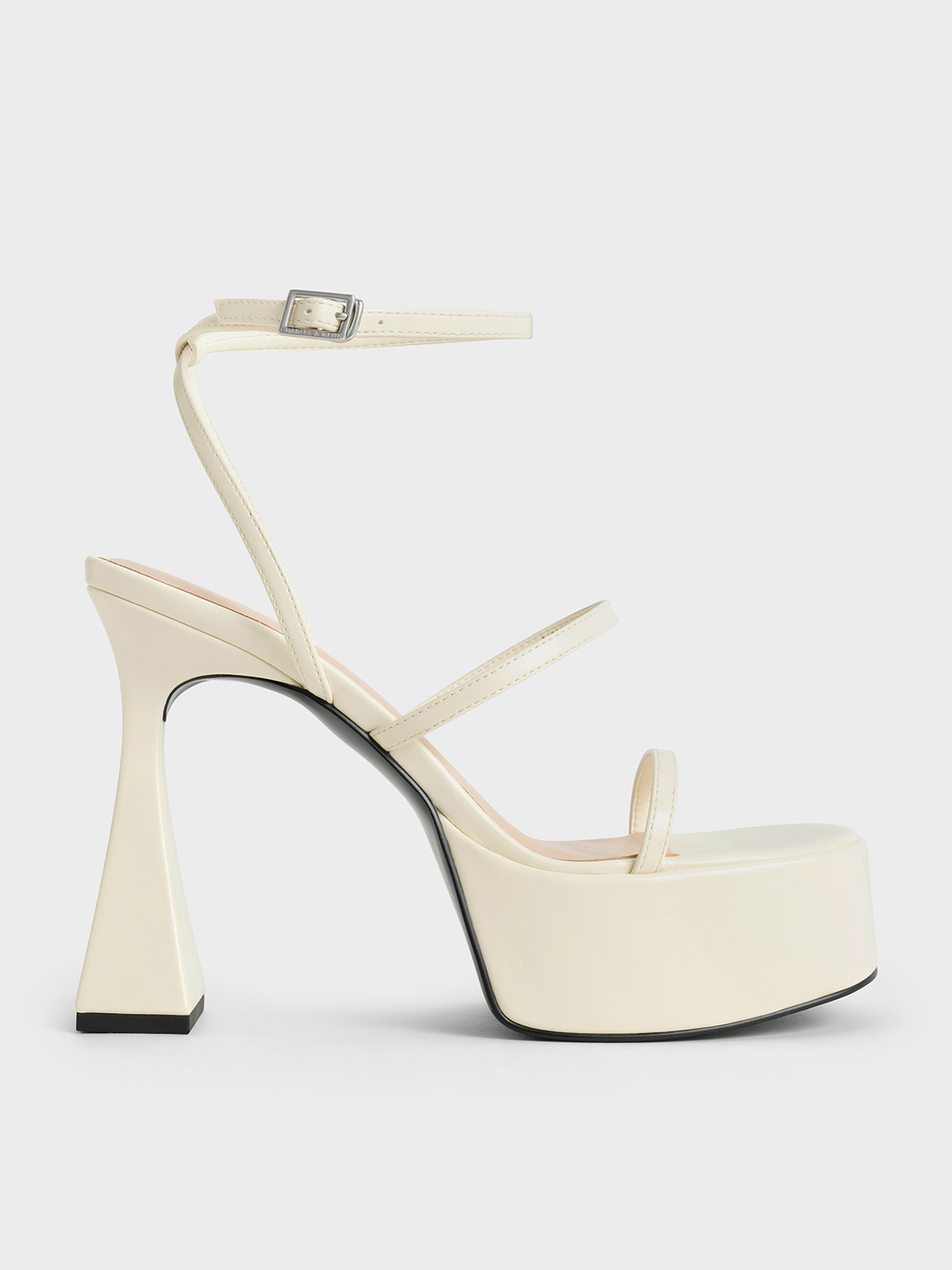 Cream Strappy Sculptural-Heel Platform Sandals - CHARLES & KEITH SG