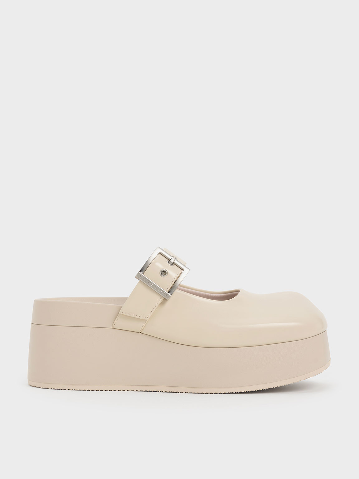 Charles & Keith Buckle-strap Flatform Mules In Chalk