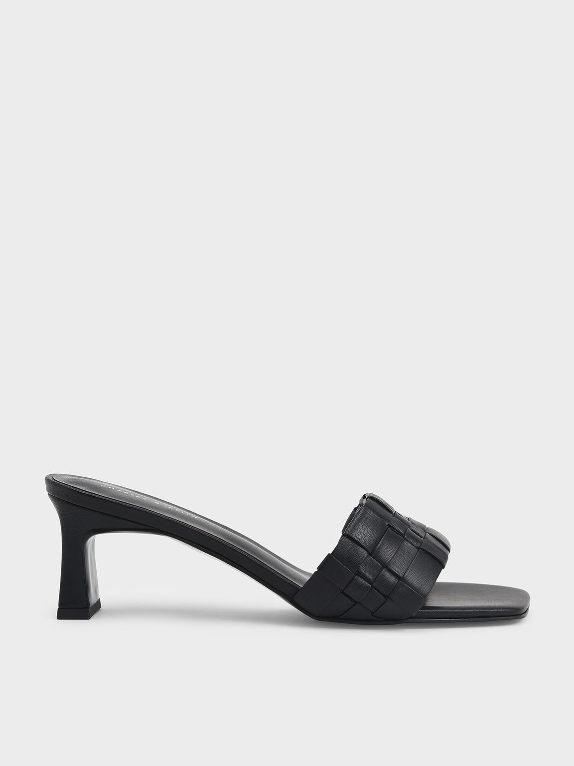 Black Woven Square Toe Mules - CHARLES & KEITH International