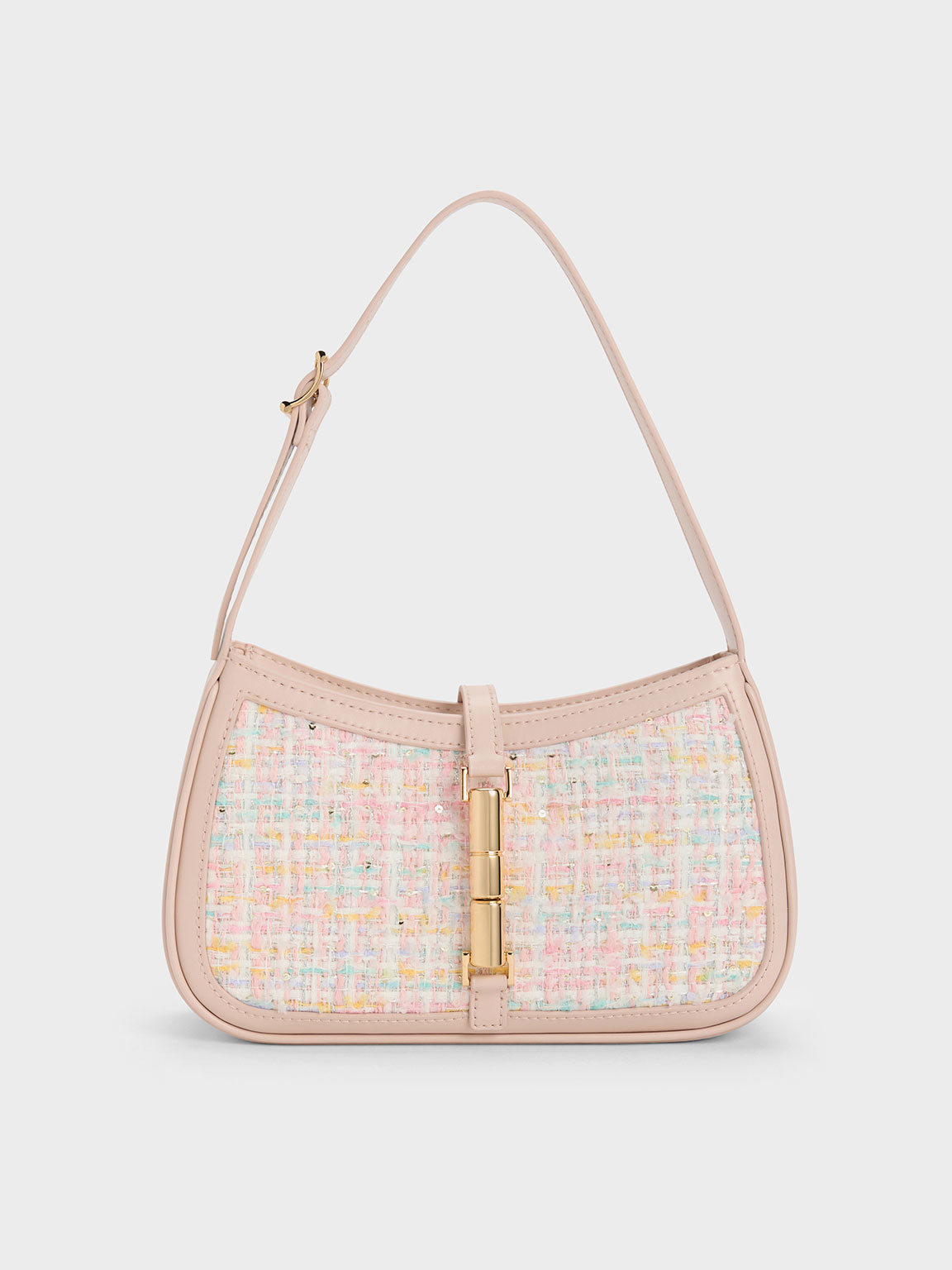 Fendi Sequin and Leather Baguette Mini Pink in Polyester with Gold