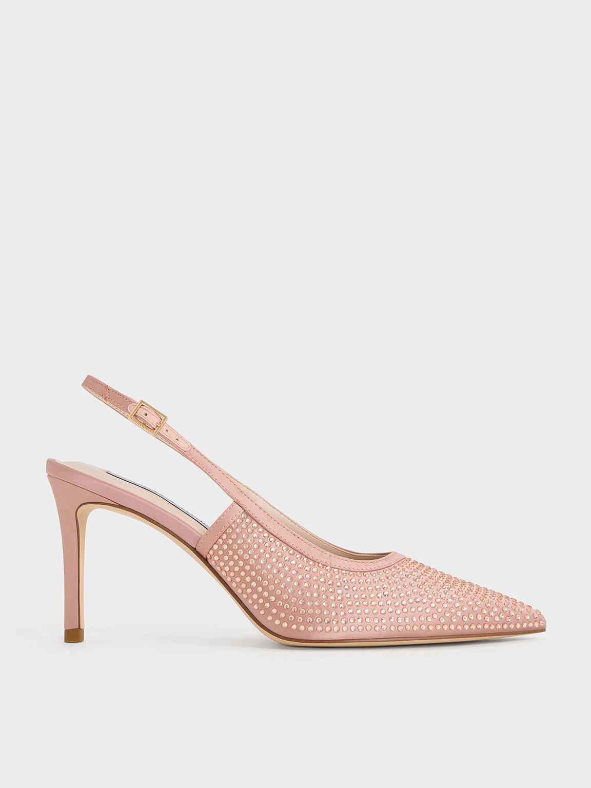 Nude Satin Crystal-Embellished Slingback Pumps - CHARLES