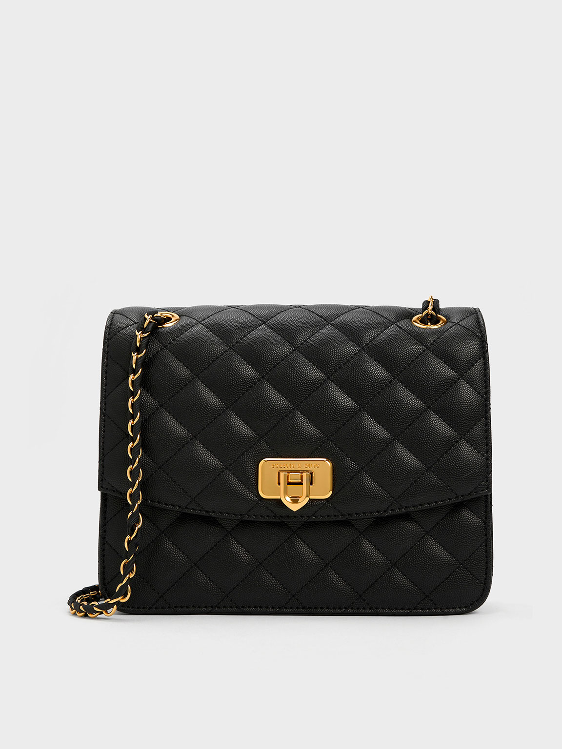 Charles Keith Cressida Quilted Chain Strap Bag Black M