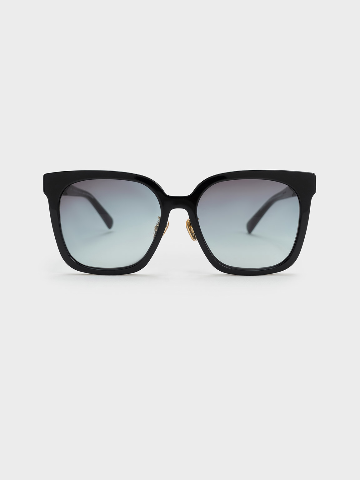 Black Open Wire Square Acetate Sunglasses - CHARLES & KEITH SG