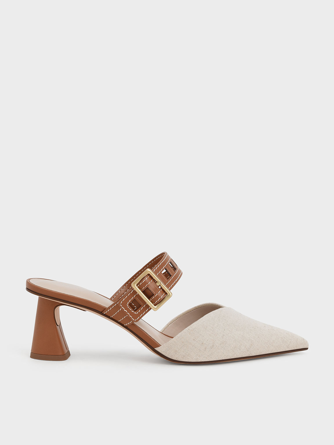 Caramel Sepphe Cut-Out Strap Heeled Mule Pumps - CHARLES & KEITH CA