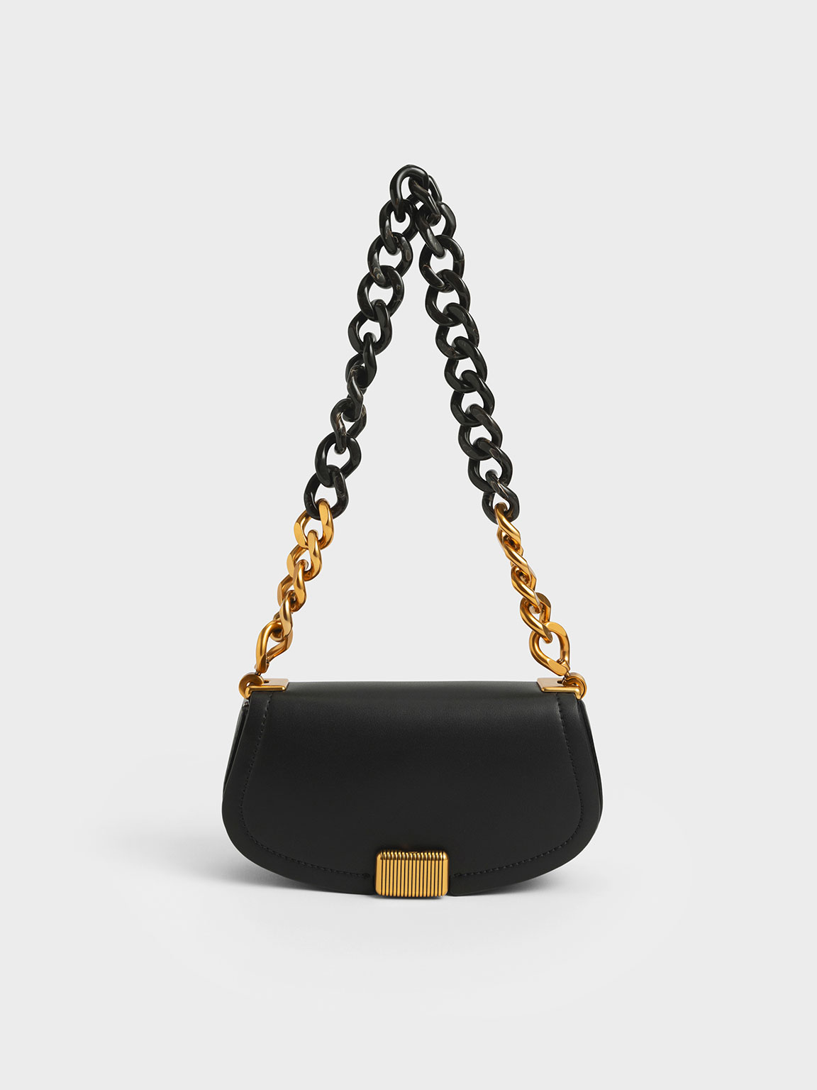 Black Sonnet Two-Tone Chain Handle Shoulder Bag - CHARLES & KEITH US