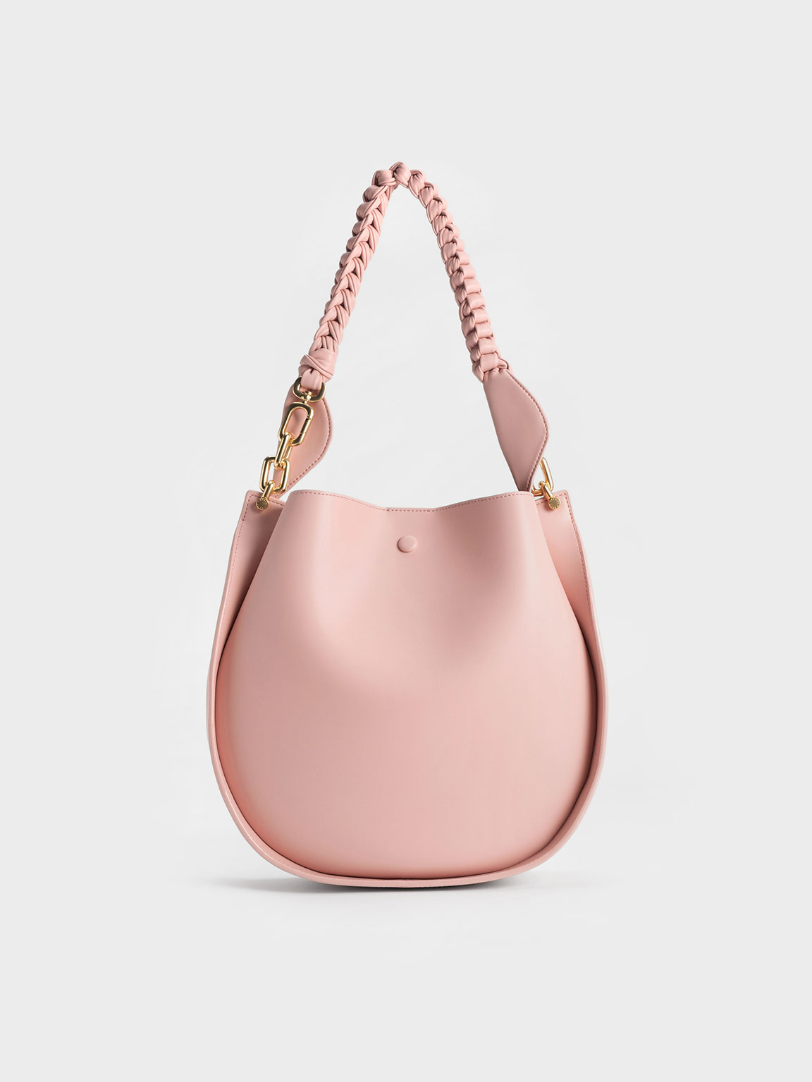 Light Pink Woven Handle Tweed Bucket Bag - CHARLES & KEITH International