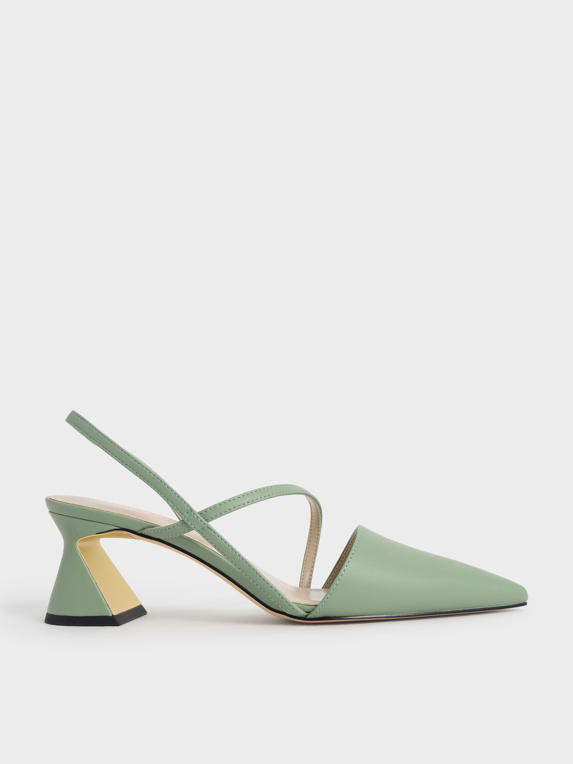 Green Asymmetric Strap Geometric Heel Pumps - CHARLES & KEITH VN