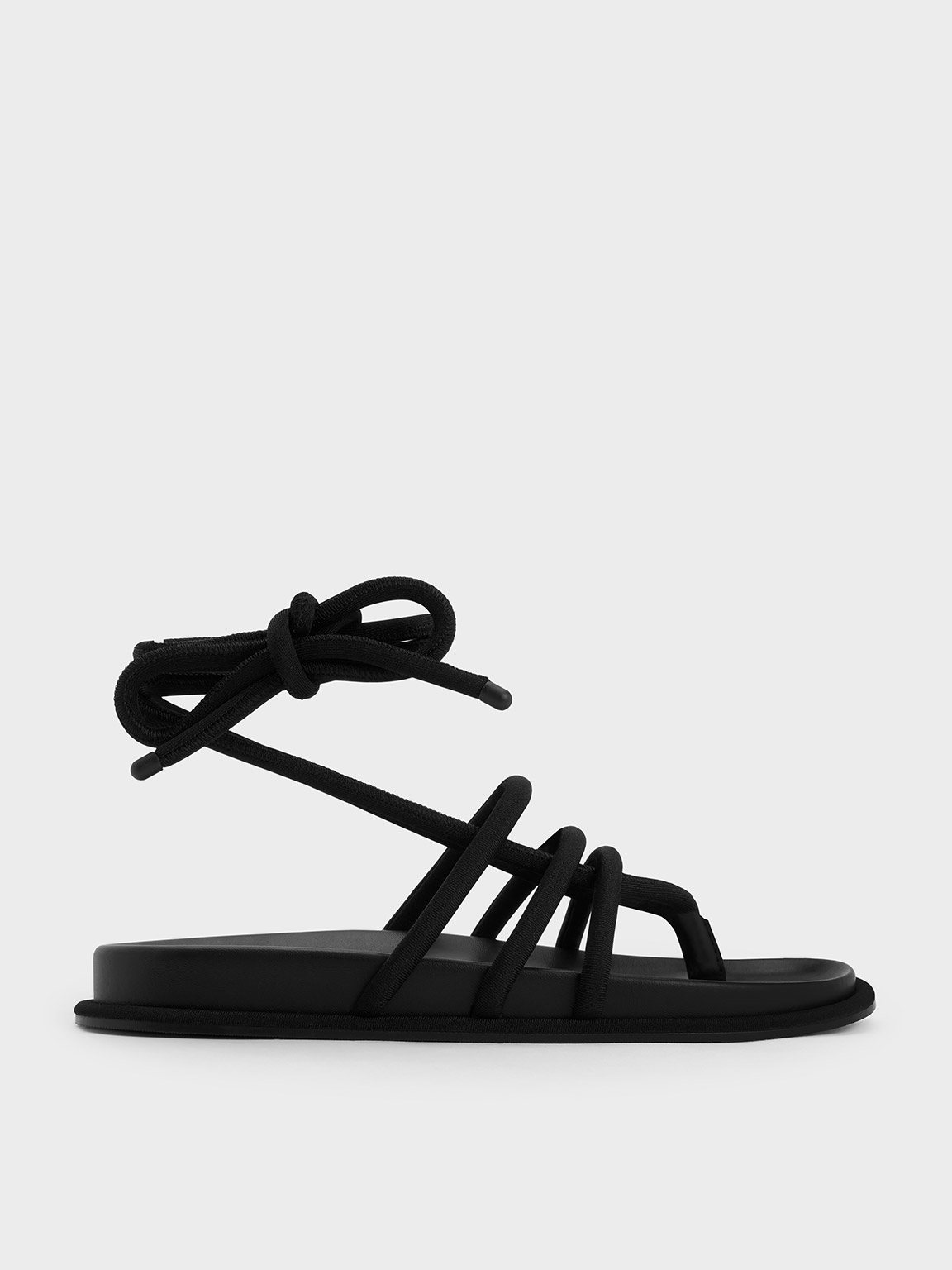 Black Textured Toni Tubular Tie-Around Sandals - CHARLES & KEITH SG