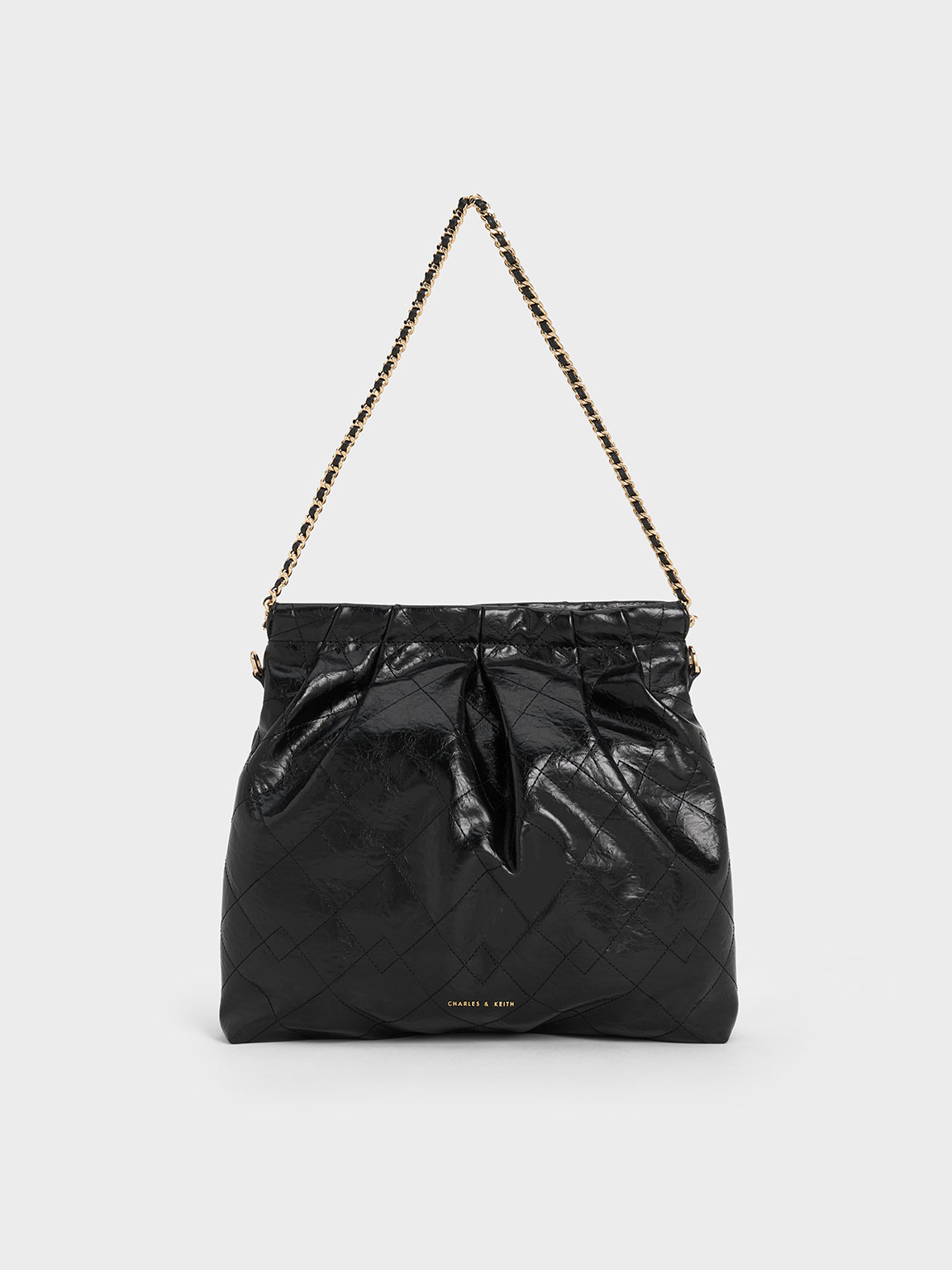 Charles & Keith - Women's Duo Double Chain Hobo Bag, Black, L