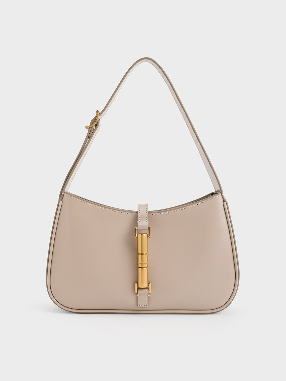 Taupe Cesia Metallic Accent Shoulder Bag - CHARLES & KEITH US