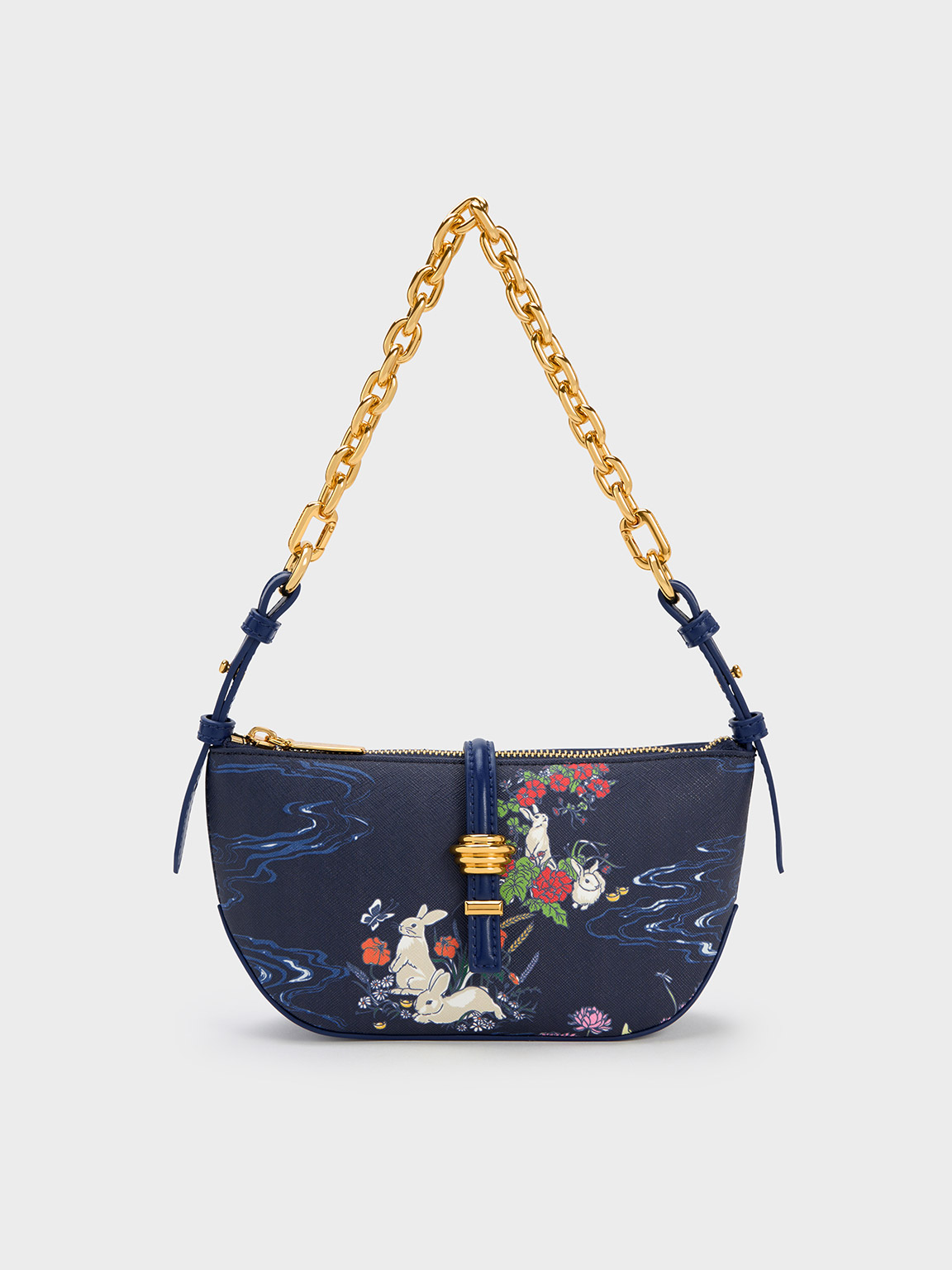 Navy Rabbit Illustrated Belted Bag - CHARLES & KEITH PH