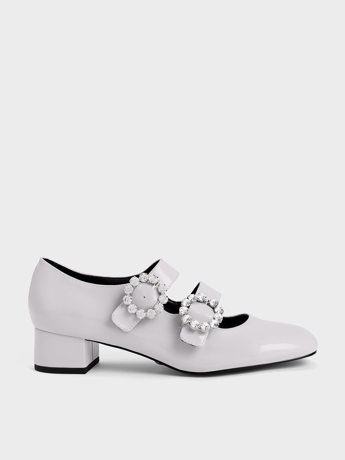Lilac Embellished Buckle Patent Mary Janes - CHARLES & KEITH SG