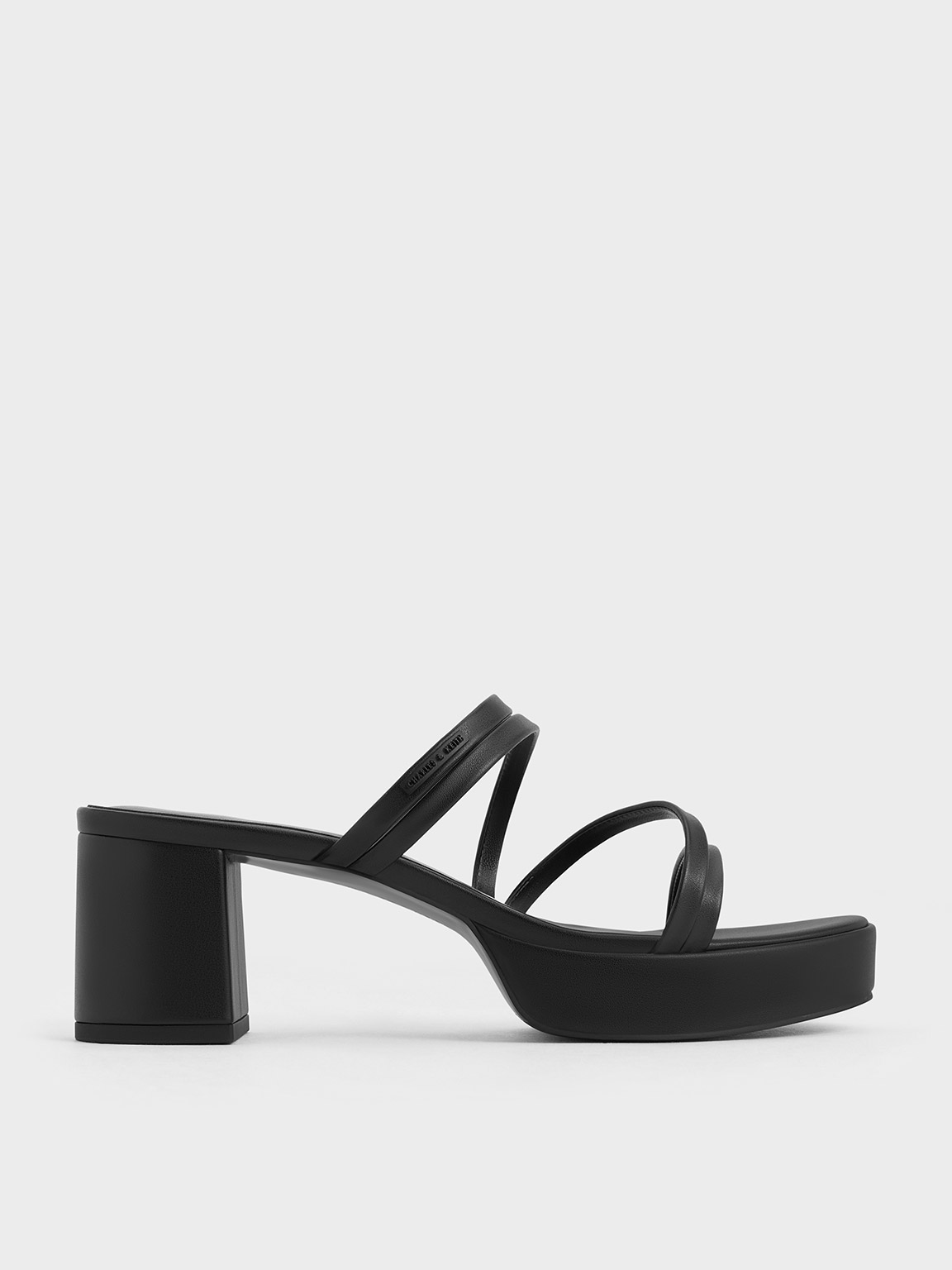 Black Strappy Trapeze-Heel Mules - CHARLES & KEITH US