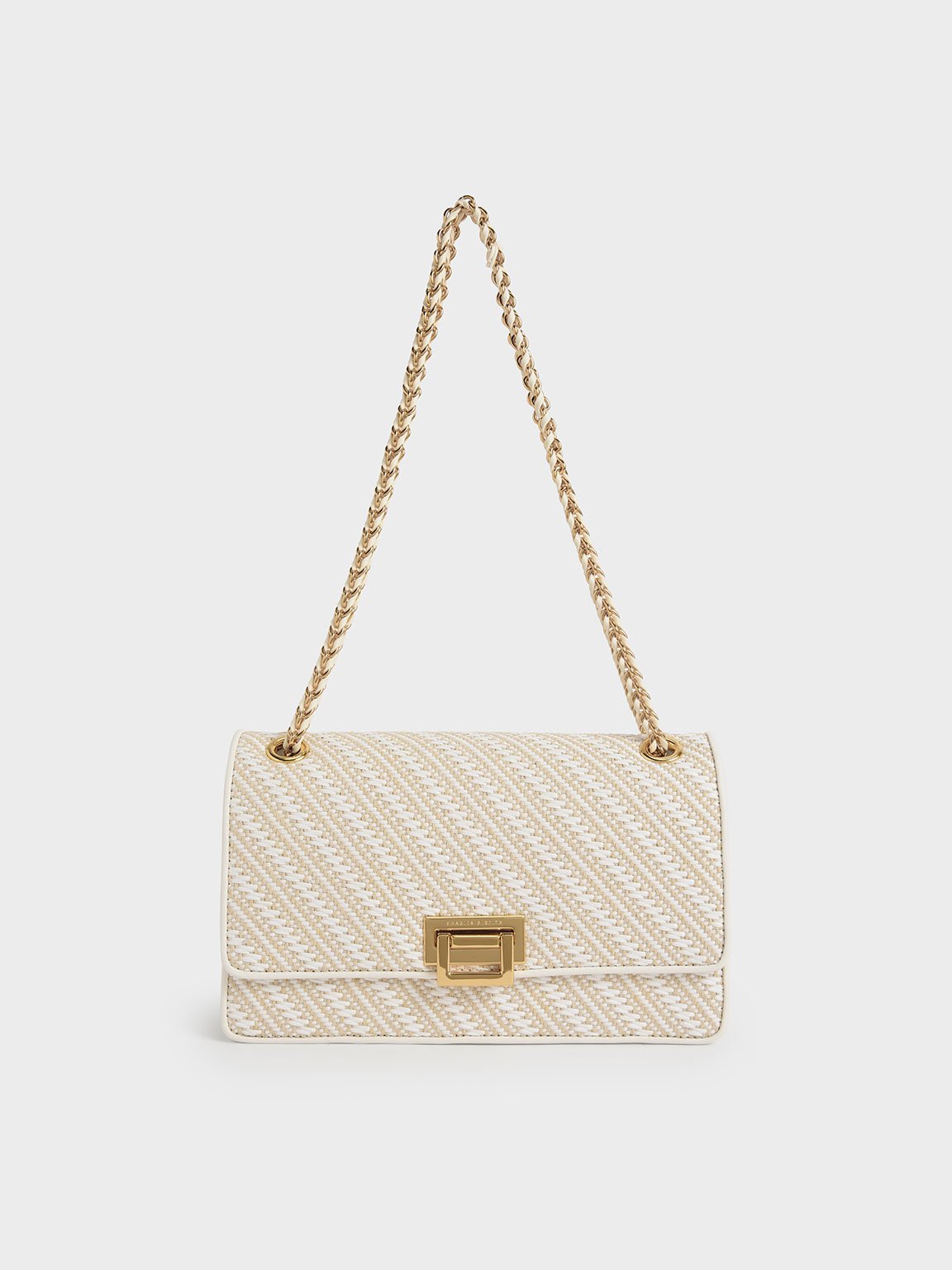 White Sonnet Two-Tone Chain Handle Shoulder Bag - CHARLES & KEITH US