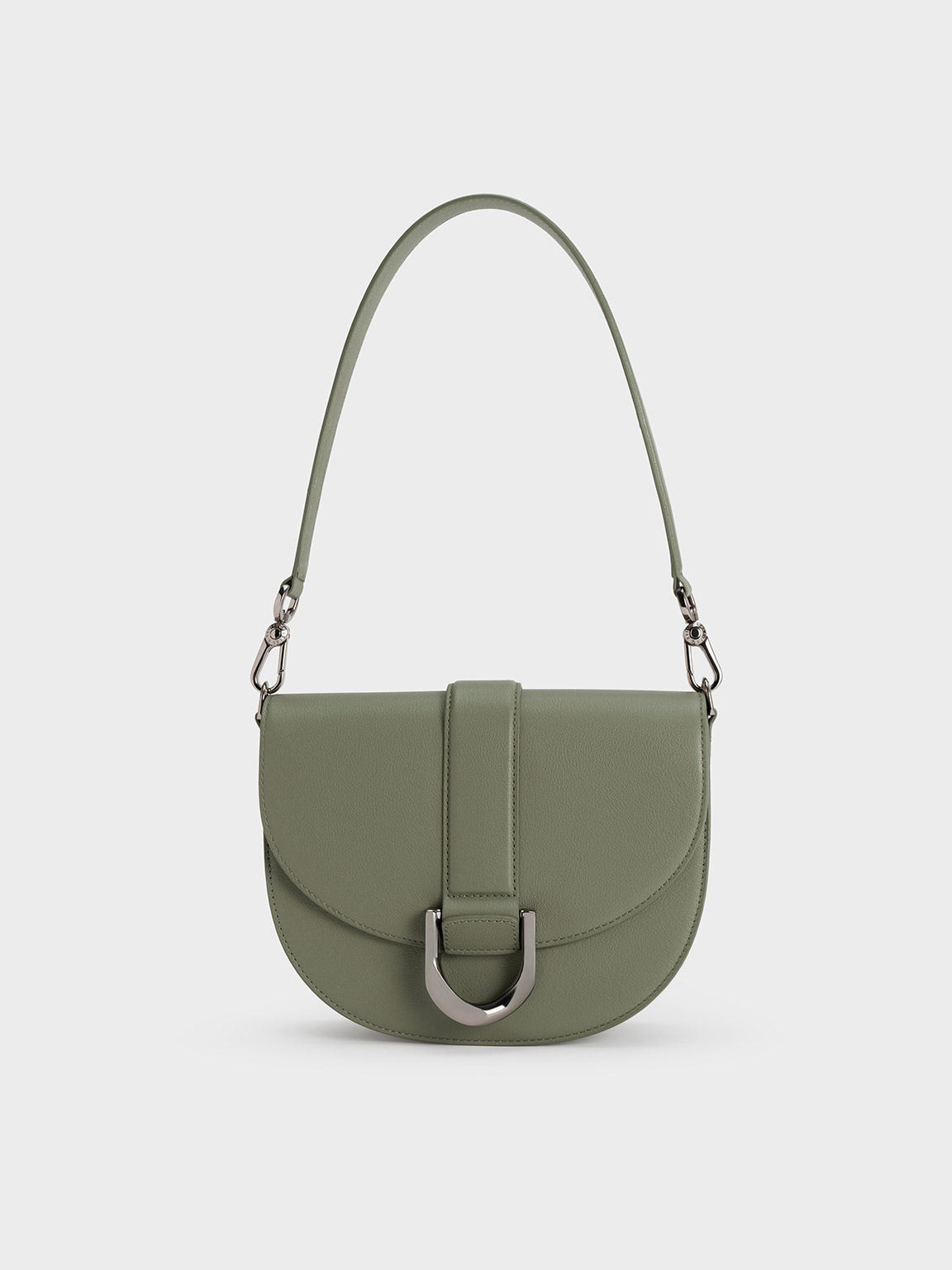 Sage Green Gabine Leather Saddle Bag - CHARLES & KEITH MY