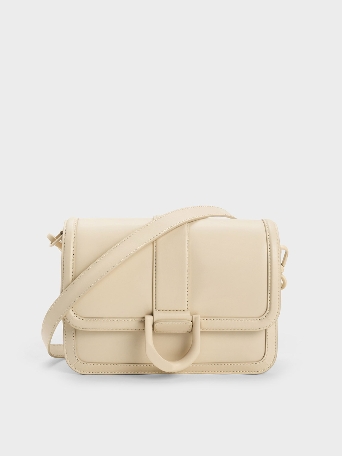 Chalk Gabine Leather Crossbody Bag - CHARLES & KEITH SG