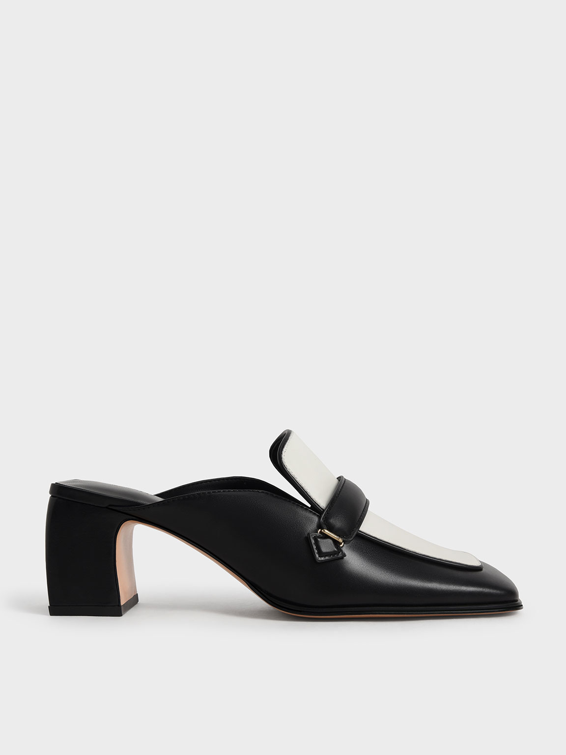 Black Two-Tone Block Heel Loafer Mules - CHARLES & KEITH SG