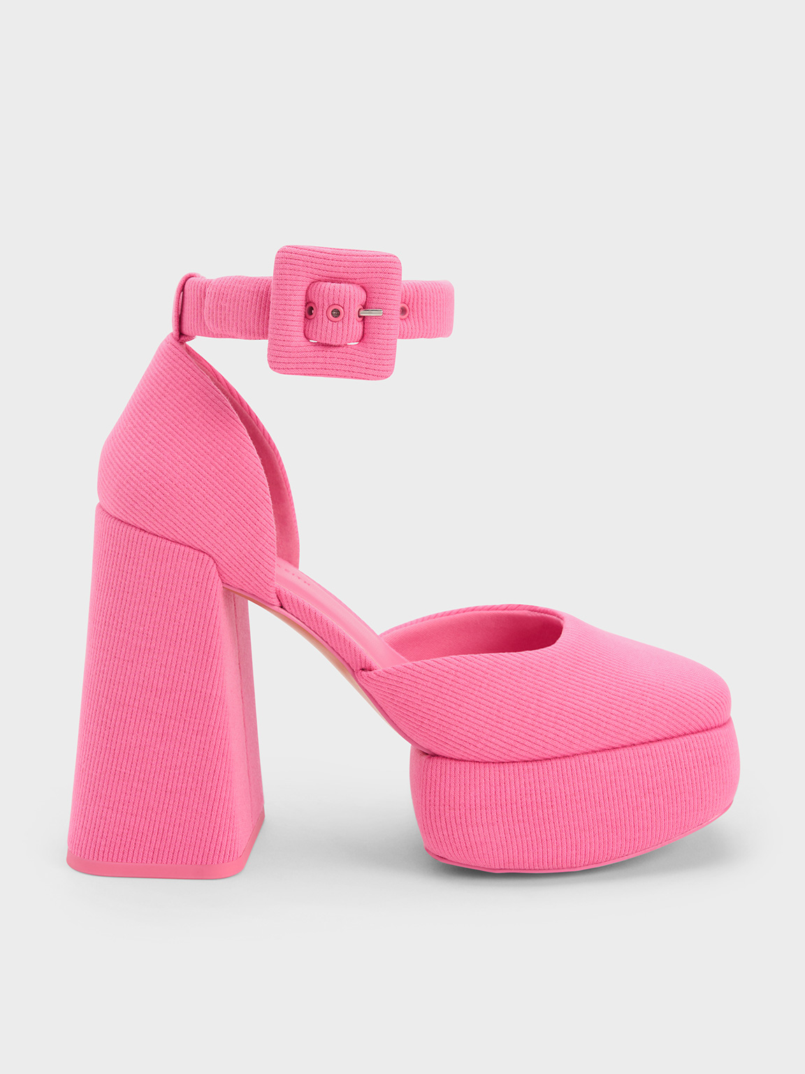Pink Sinead Woven Buckled D'Orsay Platform Pumps | CHARLES & KEITH
