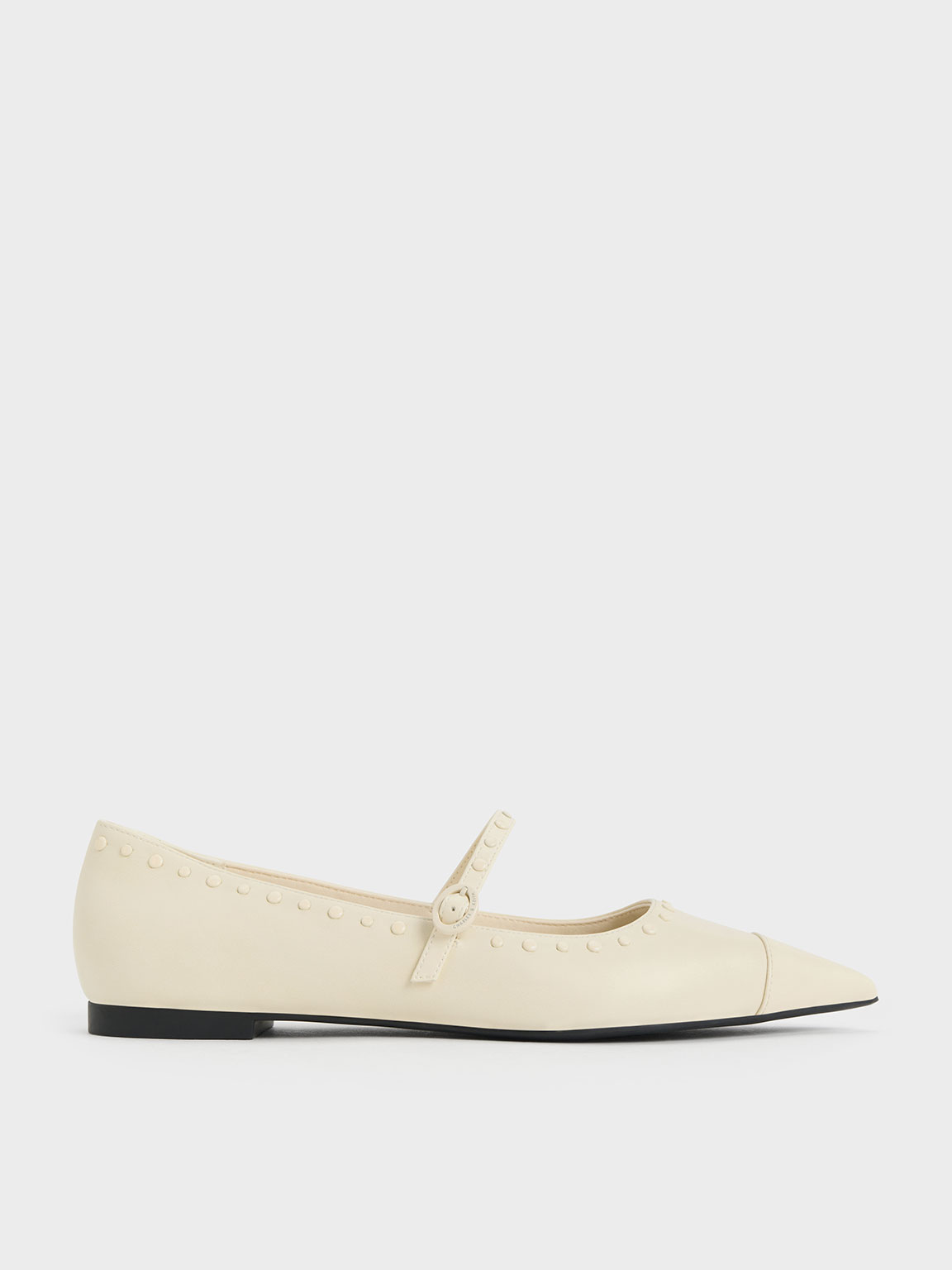Chalk Studded Pointed-Toe Mary Jane Flats - CHARLES & KEITH SG