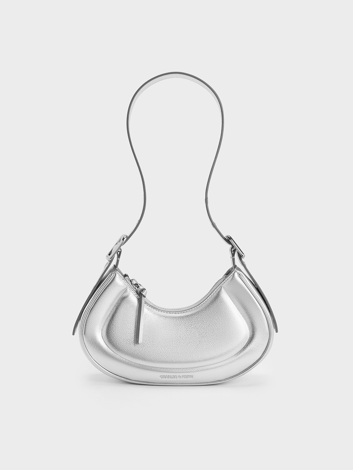 Charles & Keith Petra Curved Shoulder Bag In Silver