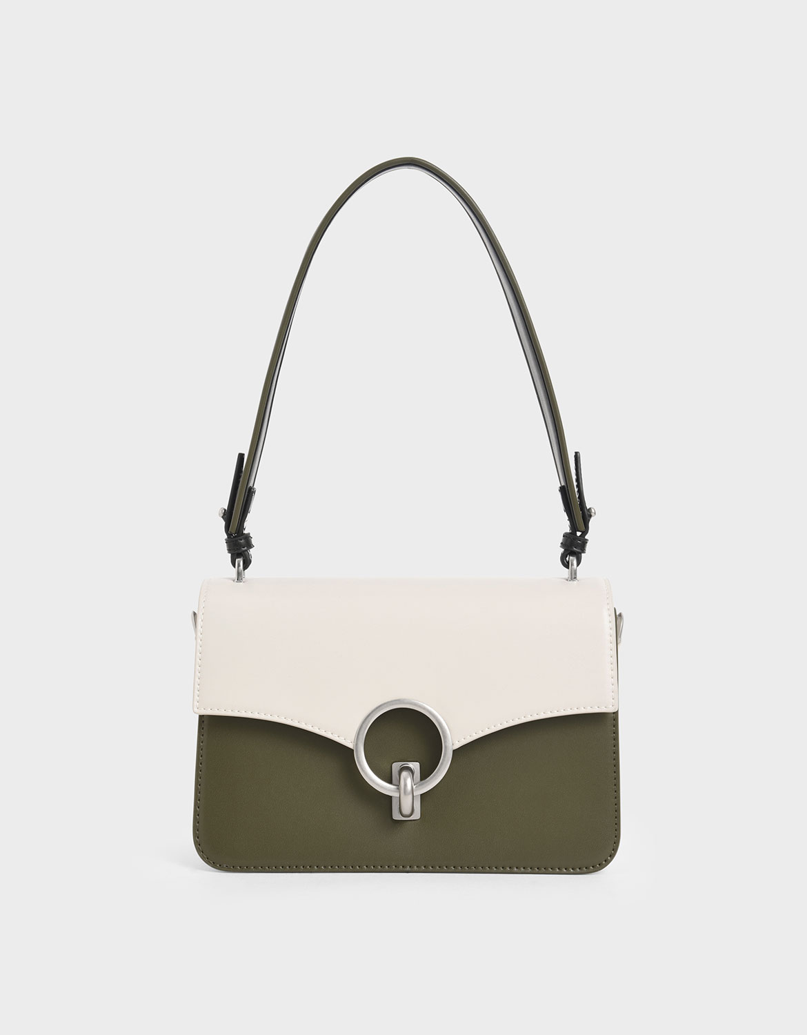 Charles & Keith Two-Tone Turn-Lock Shoulder Bag