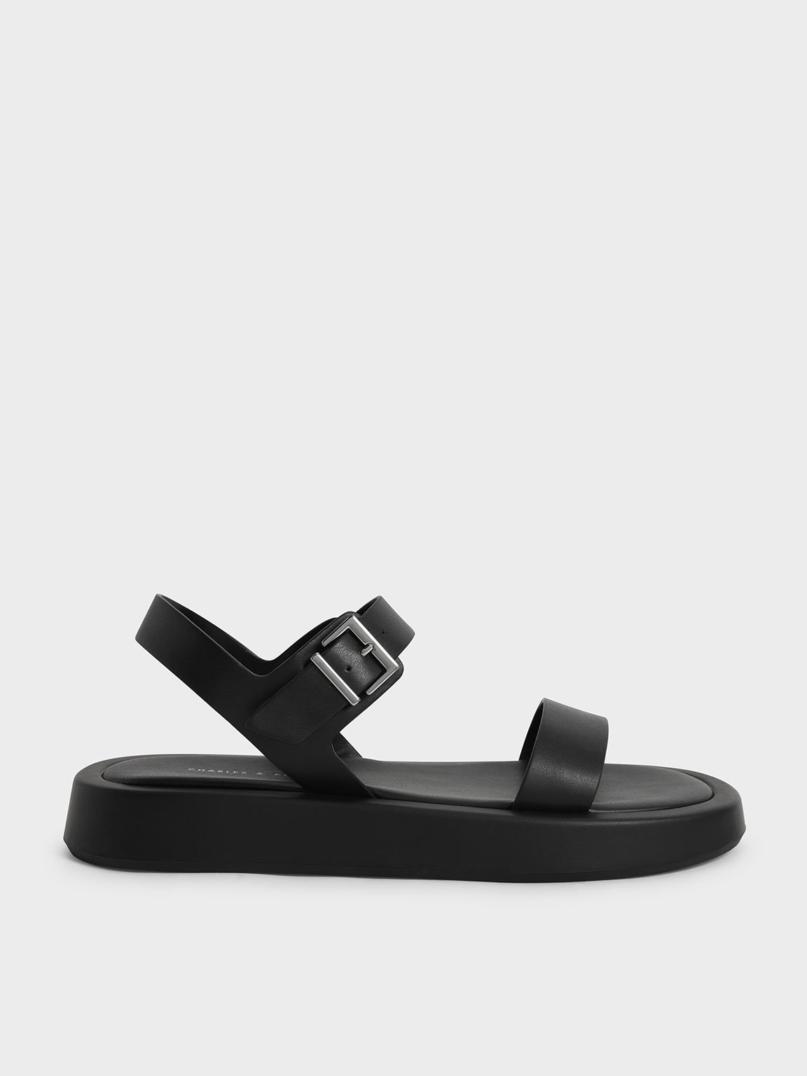 Black Buckled Ankle Strap Flatform Sandals - CHARLES & KEITH International